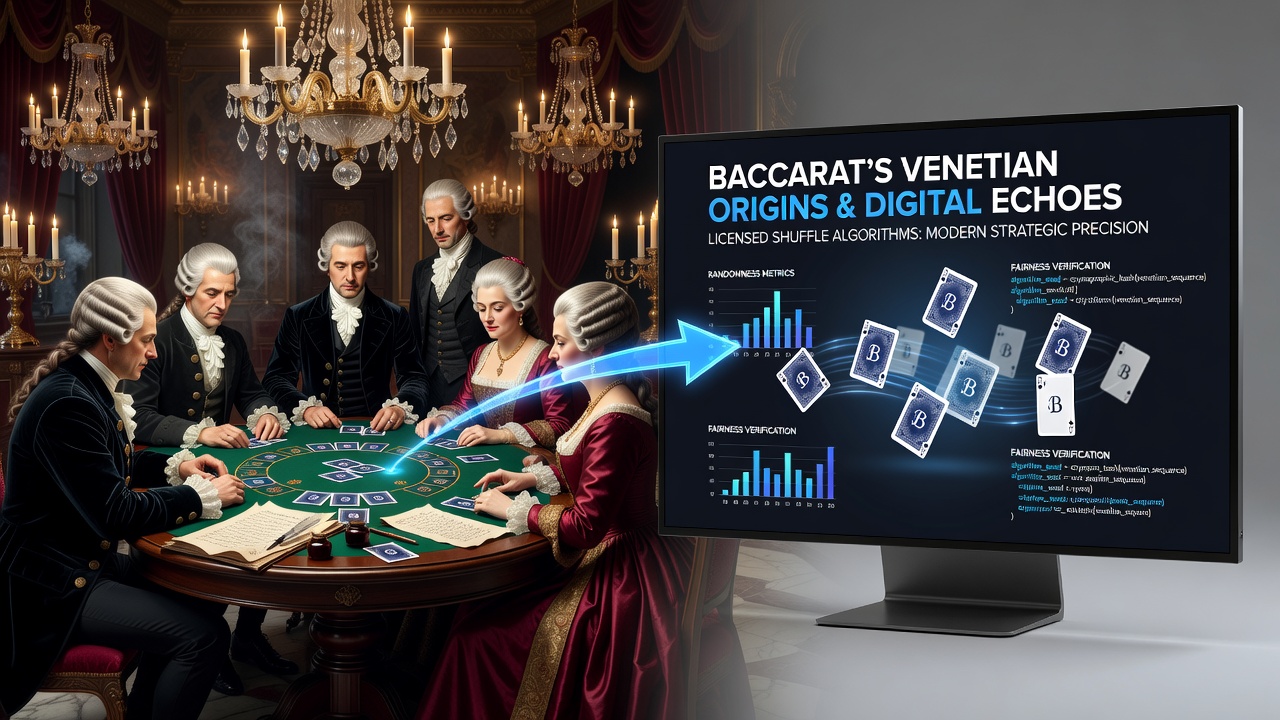 Modern digital casino interface displaying certified shuffle algorithm visualization on a licensed baccarat table