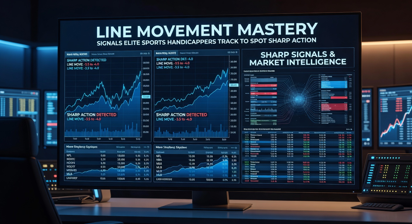 Graph illustrating sharp line movement in an NFL game, with the spread shifting from -3 to -1 despite heavy public betting on the favorite