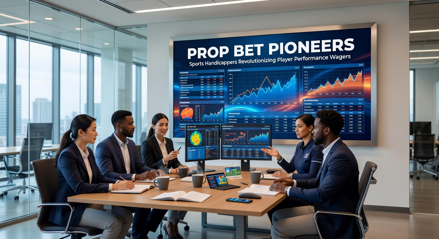 A sports handicapper intently studies data visualizations and player stats on multiple monitors, highlighting the analytical depth driving modern prop betting strategies