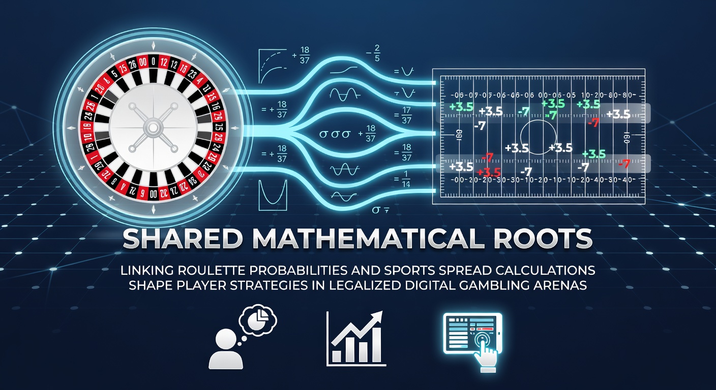 Mathematical models connecting roulette wheel probabilities with sports betting spread calculations displayed on digital interfaces