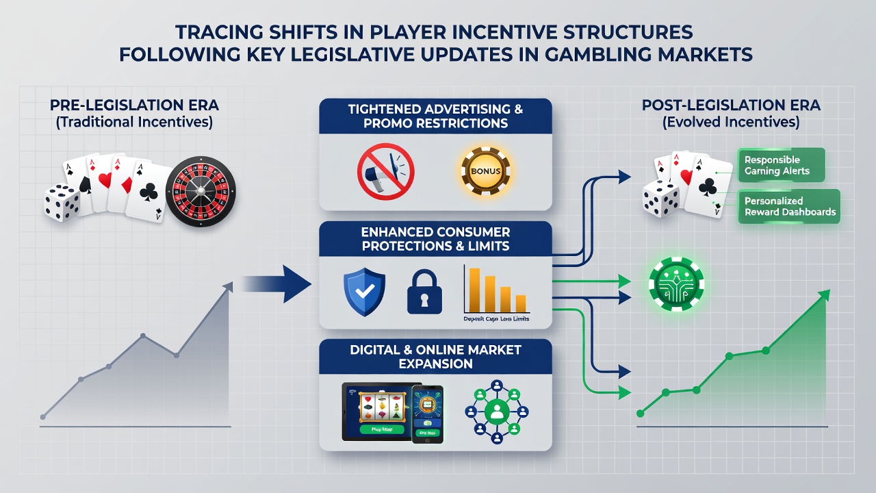 Digital interface showing updated bonus structures and player reward dashboards in online gambling platforms